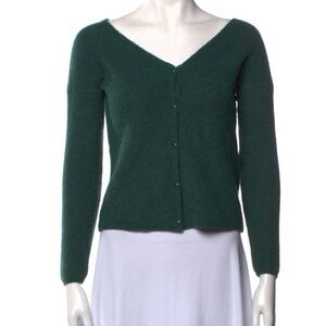 Sezane Deep Green V-Neck Sweater